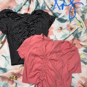 Pink and Black Ruched Women Tops